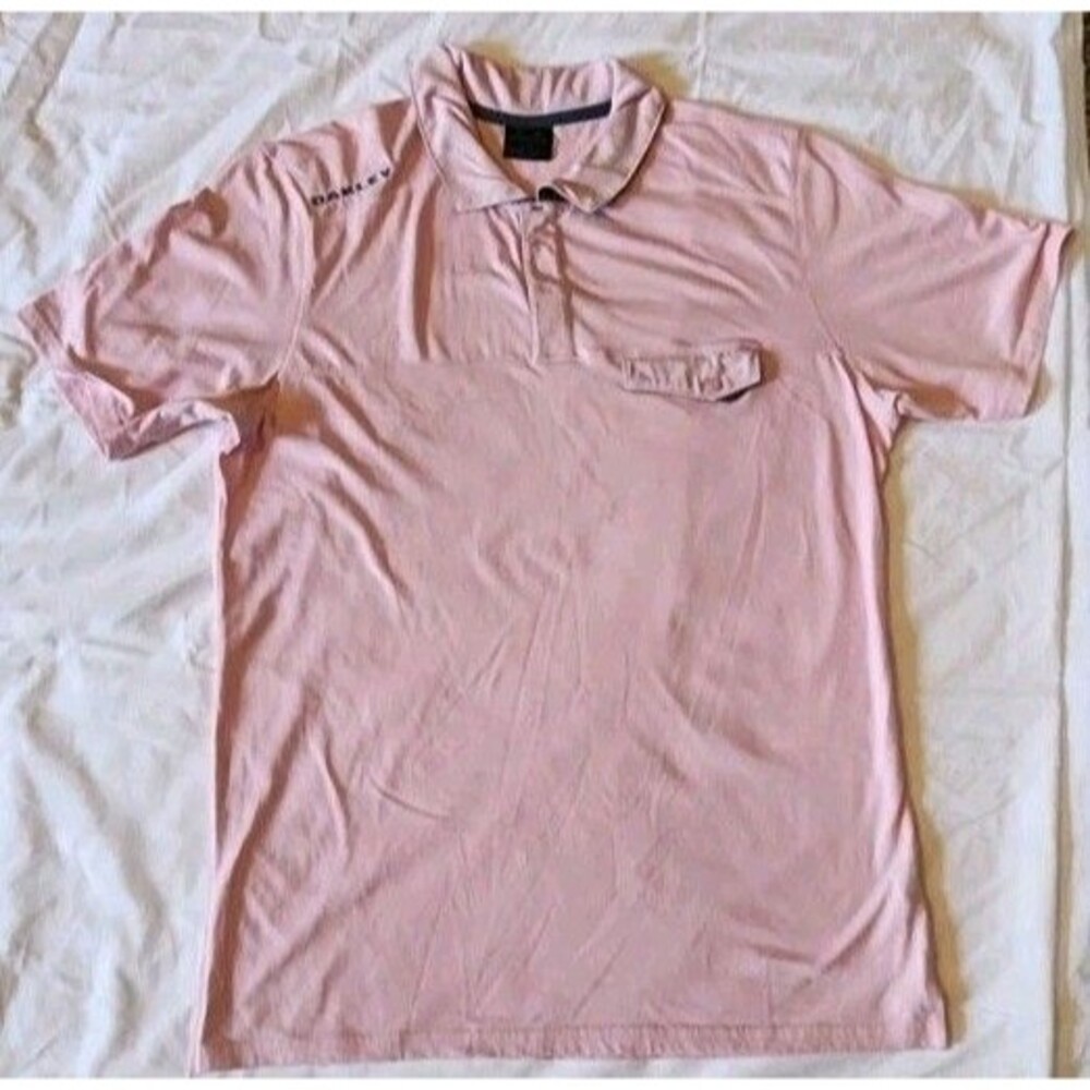 Oakley Hydrolix Men's Polo Shirt Pink Size L Pullover Snap Short Sleeve W Pocket